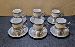 Espressotassen mit Untertassen 6er Set 95% Zinn Porzellan