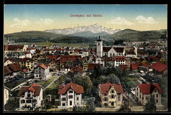 Cartoline postali: AK Gossau, Ortsansicht mit Säntis – Usato da Berlin venduto da bartko-reher