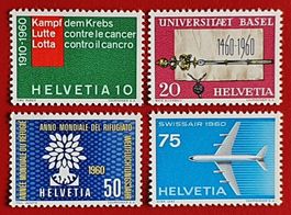 WERBEMARKEN SATZ 351 - 354 BASEL SWISSAIR 1960** POSTFRISCH