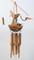 Bambus Windspiel Klangspiel Kranich mit Küken Vogelnest