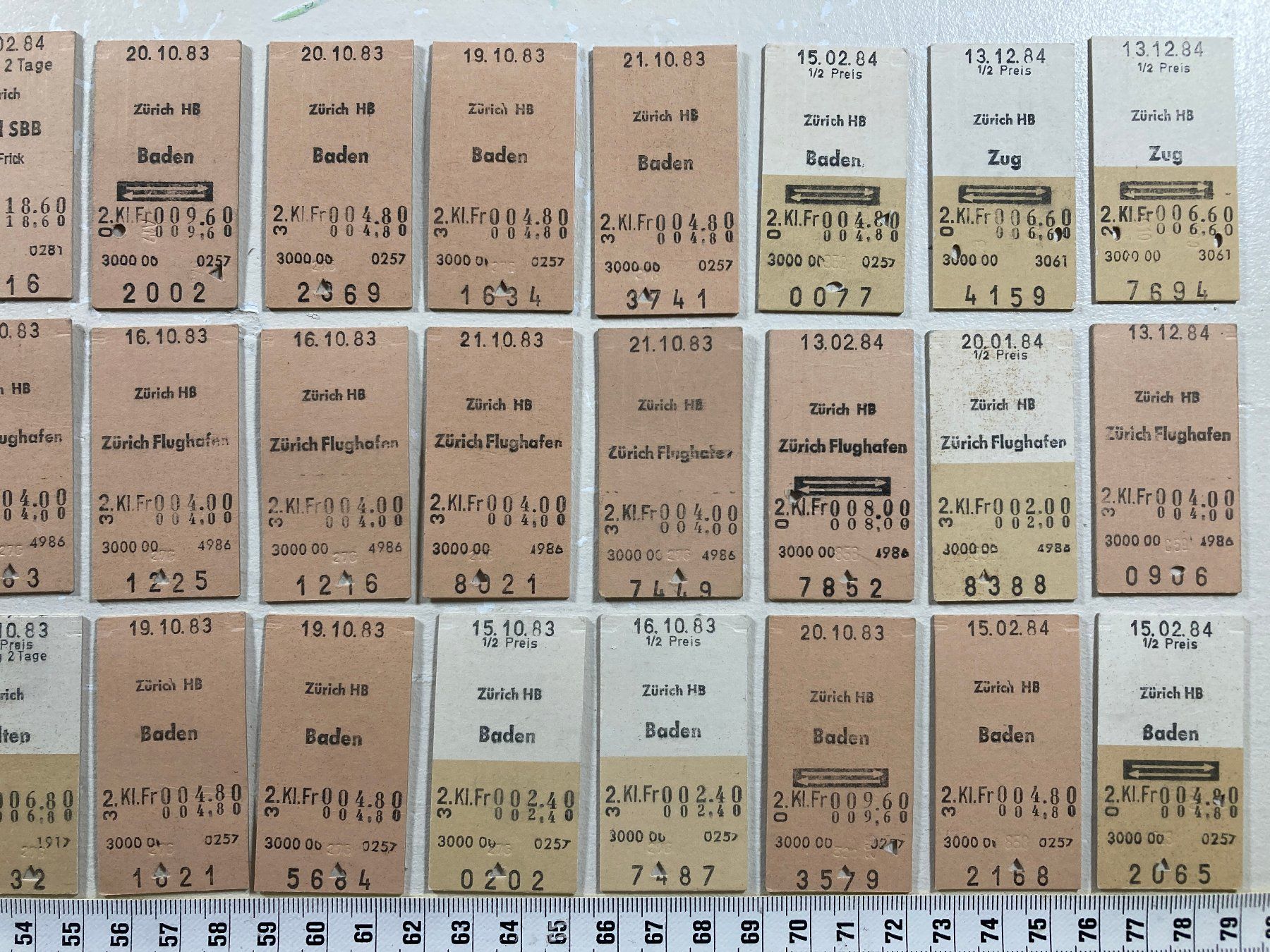 Biglietti: Ab oder nach Zürich, 64 alte Bahn Billette SBB, 1983, 1984 – Usato da Lenzburg venduto da fh1 4