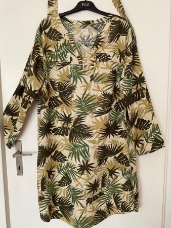 MONA Leinen Kleid Gr 44 Khaki/ecrue/grün