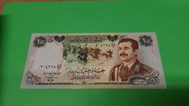 Originale Irakische 25 Dinar Banknote mit Saddam Hussein