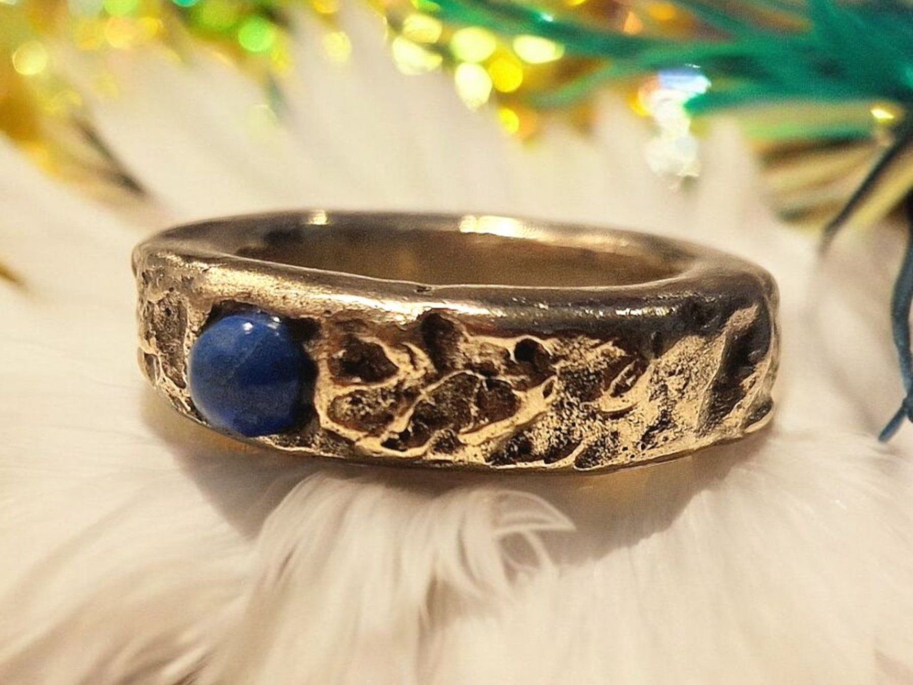 Ringe: Naturstyle-Ring Bronze, selbstgeschl. Lapislazuli, Gr. 54 – Neu und originalverpackt aus Aarau von Schmuckhoehle_MD 5