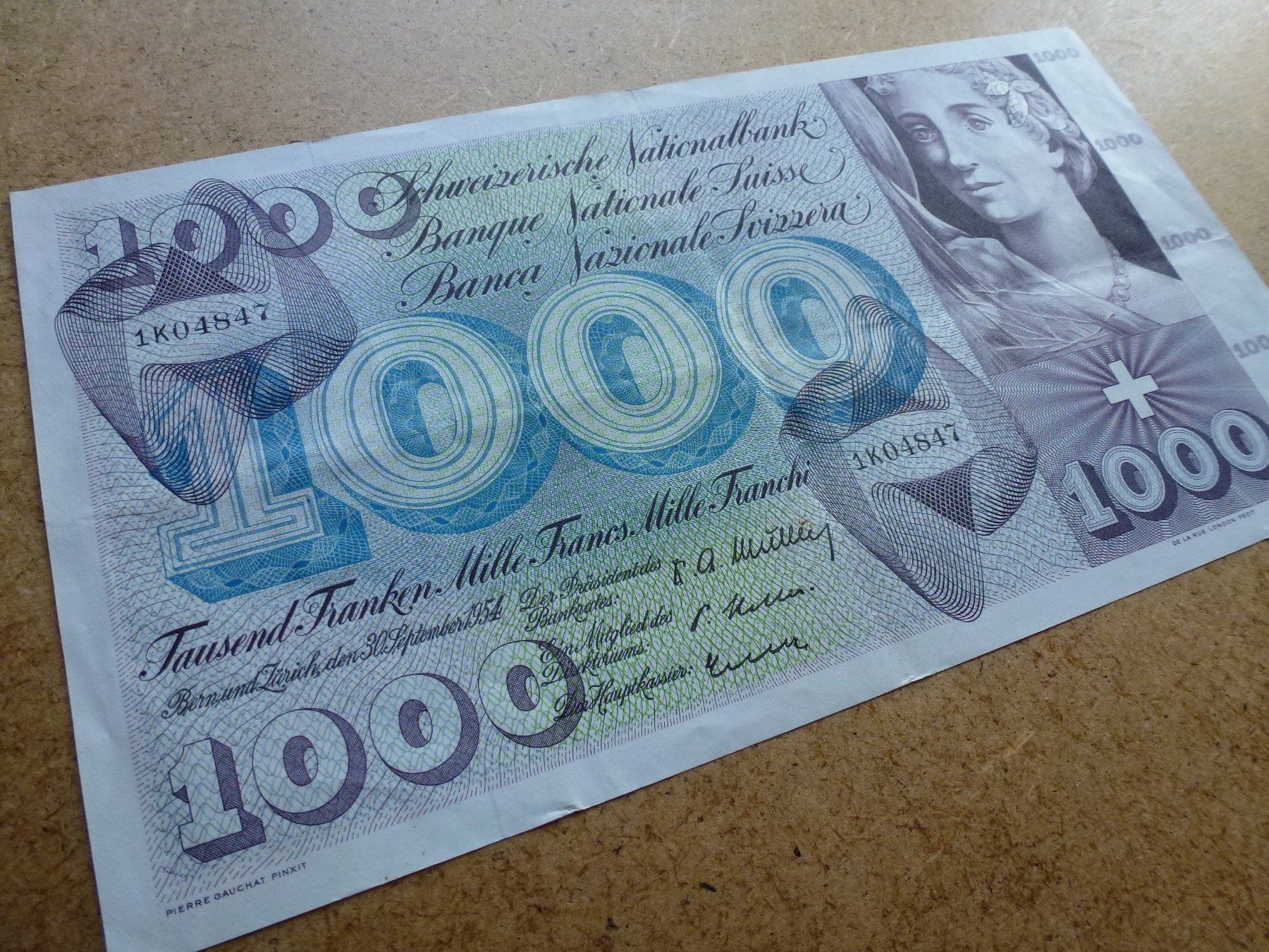 Banconote: ++ 1000.- Franken 30. September 1954 – Usato da Walkringen venduto da Casablanca777 1
