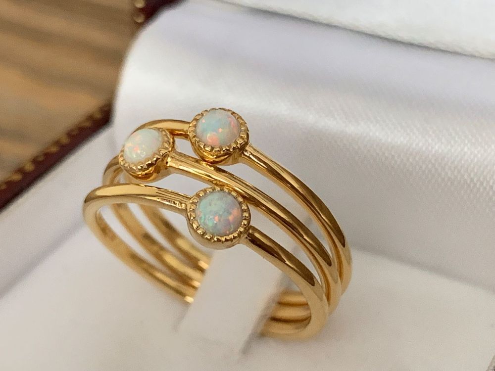 3 Ringe zum kombinieren Silber gelbgold vergold Opal G: 56,5 | Kaufen ...