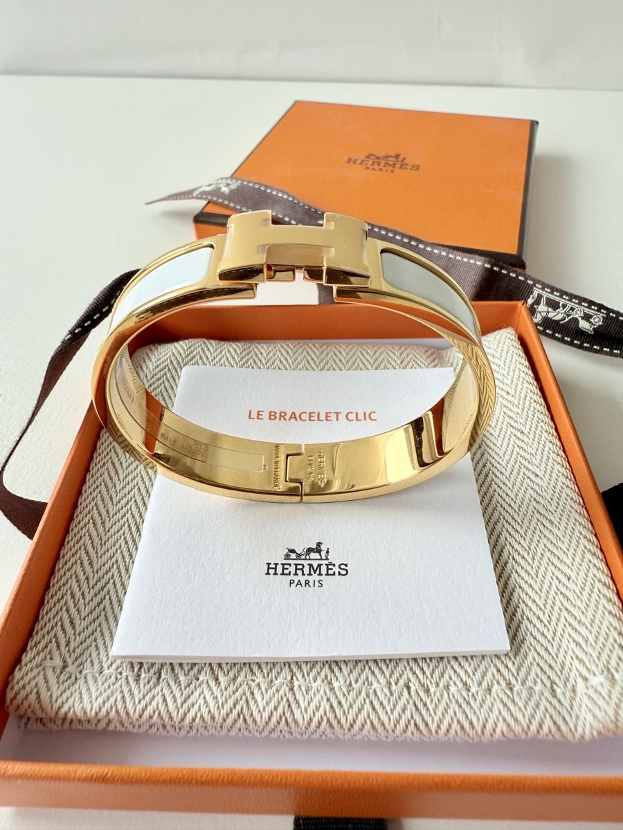 Hermès Bracciali & Braccialetti: Hermès Clic H Bracelet White & Gold ✨ – Nuovo e nell'imballaggio originale da Genève venduto da Sally_LuxxyGeneva 6