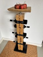 Weinständer aus Altholz mit Eschenholz-Schale für 6 Flaschen