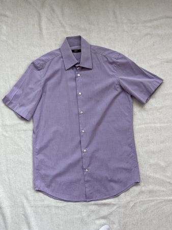 Chemise homme HUGO BOSS violette, courtes manches, taille 38