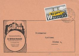 Lenzburg-Karte mit Reklame 1952