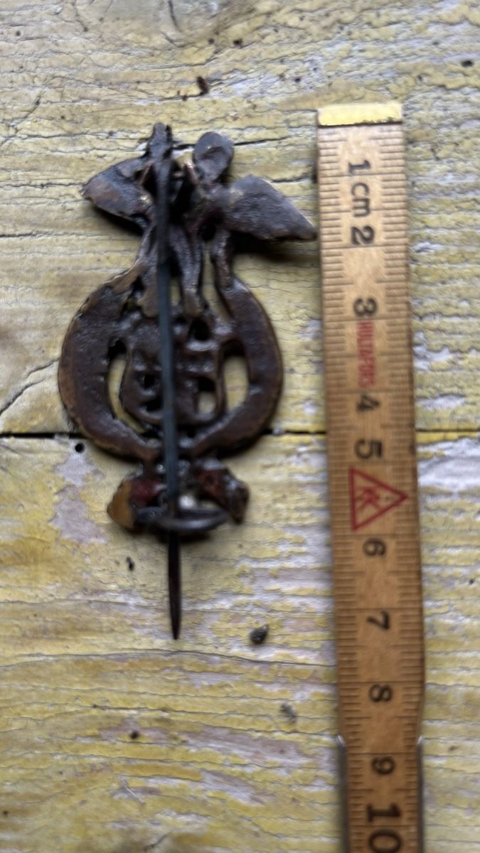 Spille & Fermagli: Alte Brosche Engel mit Wappen Messing ca 6 cm gebraucht – Usato da Eschenbach SG venduto da Helveticus 1