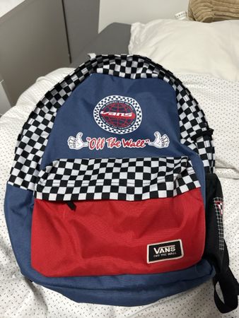 Vans Rucksack Karomuster Blau Rot guter Zustand
