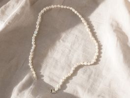 Necklace real pearl white handmade clasp silver 33 cm