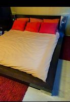 Bett 230x220 - Unikat - sehr massiv - Eiche & Edelstahl