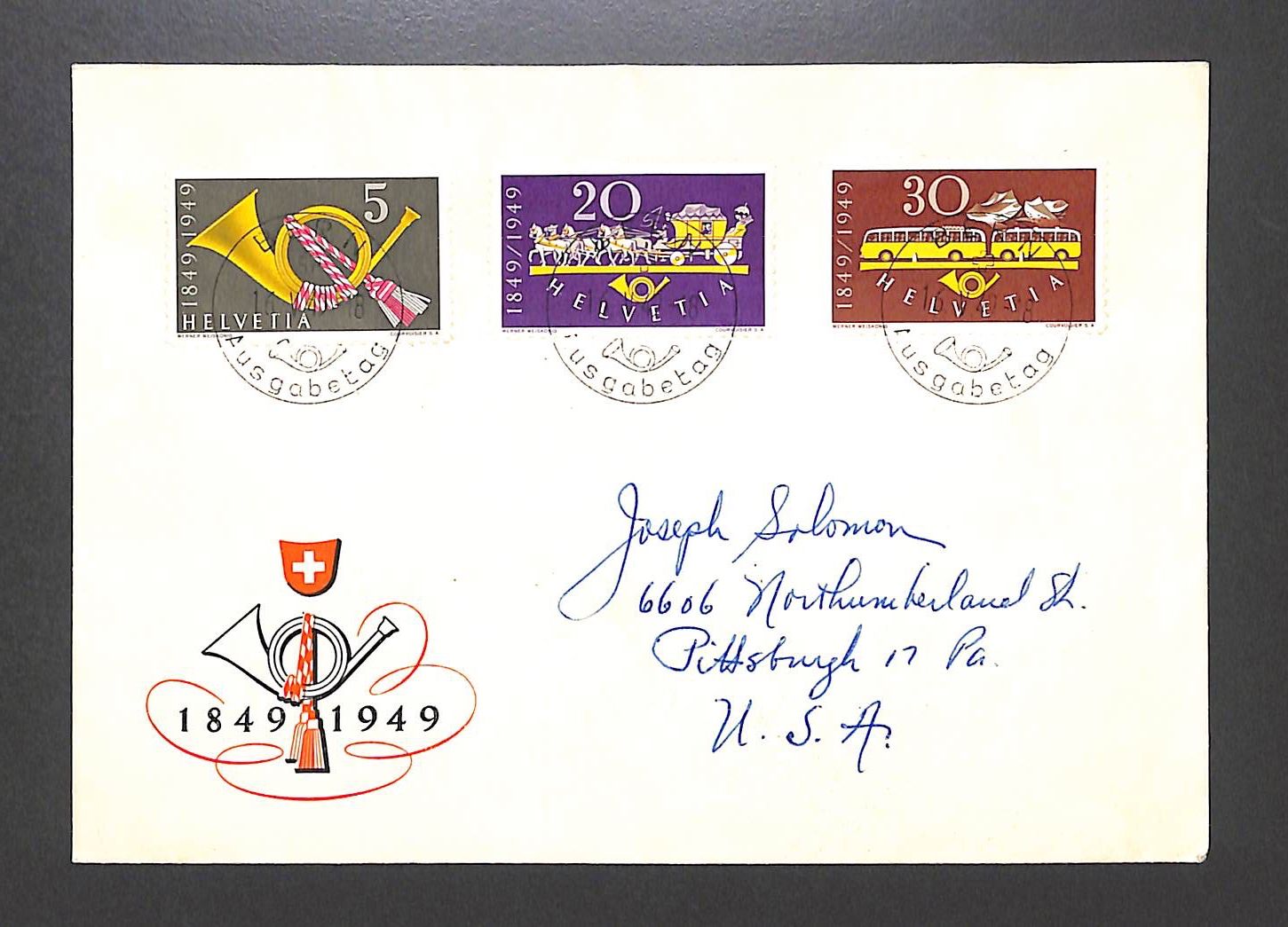 Tutti i francobolli: 1949 FDC 100 Jahre Eidg. Post "DEUTSCH" illustriert – Usato da Zürich venduto da Nobs1