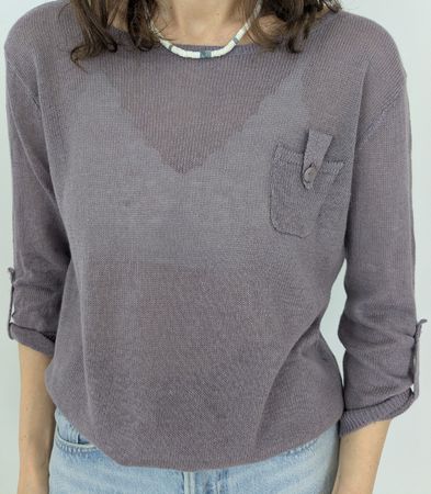 Feinstrick Pullover Gr. M Lila für den Frühling, 100% Leinen