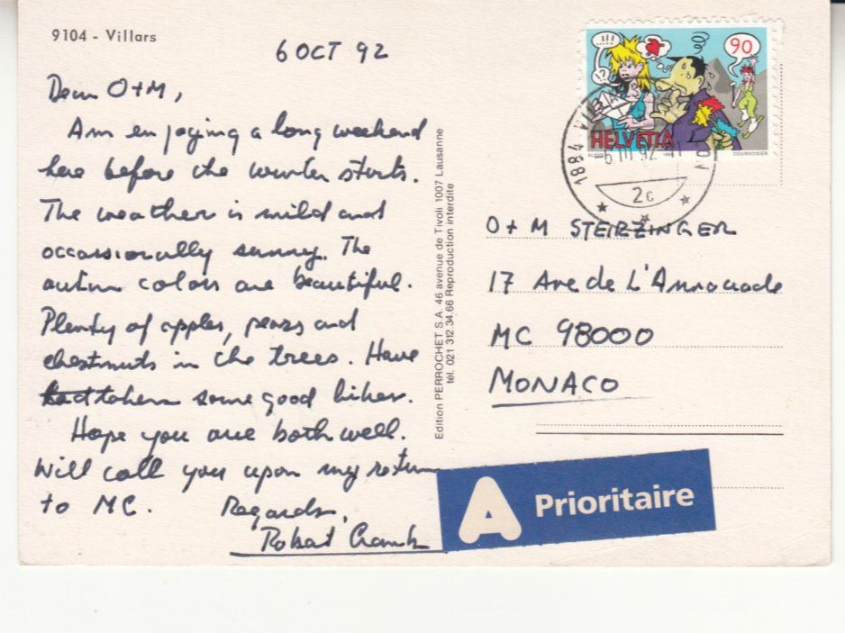Cartoline postali: Villars 1992 – Usato da Bürglen TG venduto da StampGraf 1