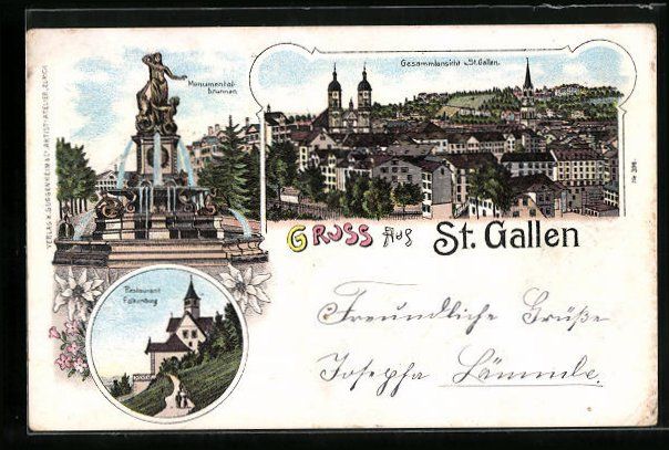 Ansichtskarten: Litho St. Gallen, Restaurant Falkenburg, – Gebraucht aus Berlin von bartko-reher