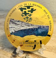 Gedenkmedaille Berninapass 2328m Schweiz Alpenpässe vergolde