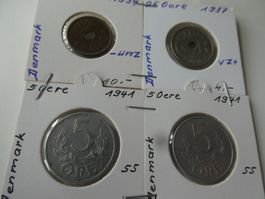 Dänemark, Konvolut alte Münzen 1934-41