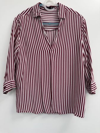 Bershka Trendige Bluse gestreift, bordeauxrot/weiss, Gr. 36