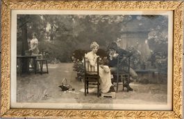 Antike Lithographie "Two's Company Three's None" gerahmt