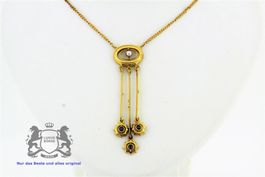 Antikes Collier in 14K Gelbgold 3 Saphire & Naturperle *S521