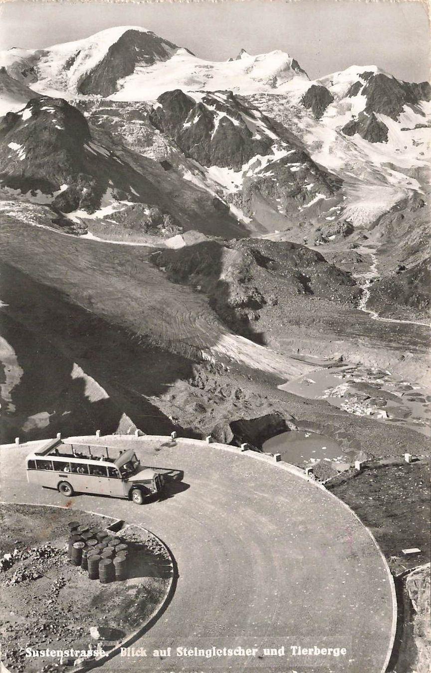 Cartoline postali: Susten strasse blick Steingletscher und Tierberge Postauto – Usato da Biasca venduto da Blenio71