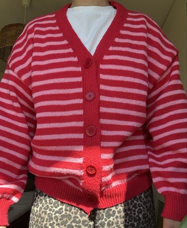 Strickjacke gestreift rot rosa Knopfleiste guter Zustand