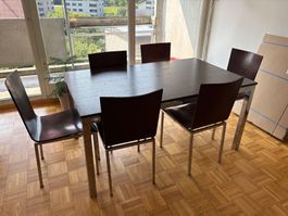 Ich ziehe um!! Esstisch mit 6 Stühlen, Chrom/Kirsch-braun, 1