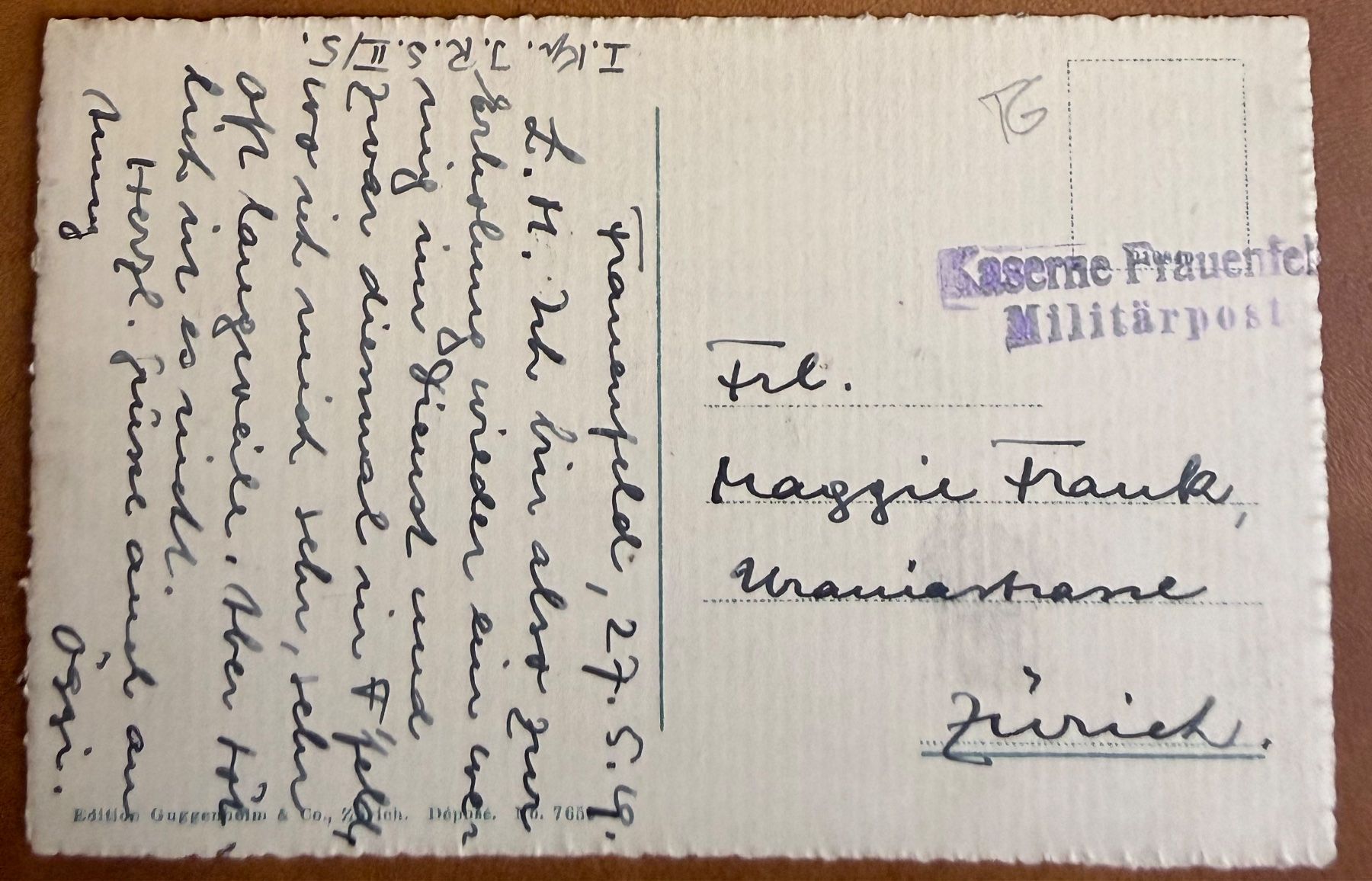 Ansichtskarten: Frauenfeld - Schlofs 1929 – Gebraucht aus Lutry von Ediego 1