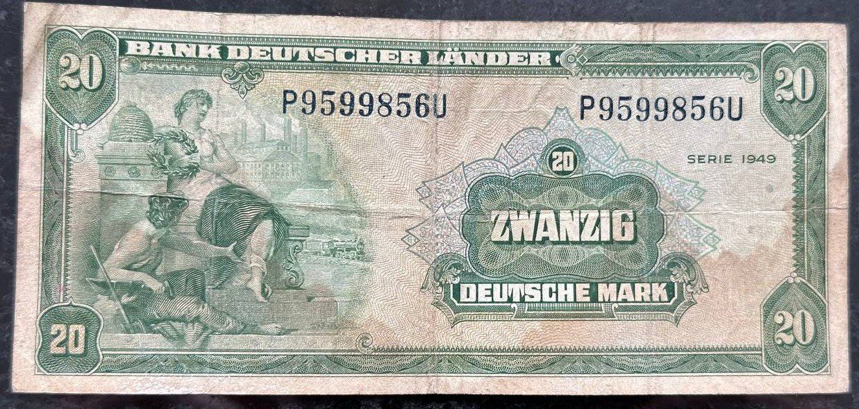 Seltene 20 DM Banknote, Bank Deutscher Länder, 1949 (Gebraucht) in ...