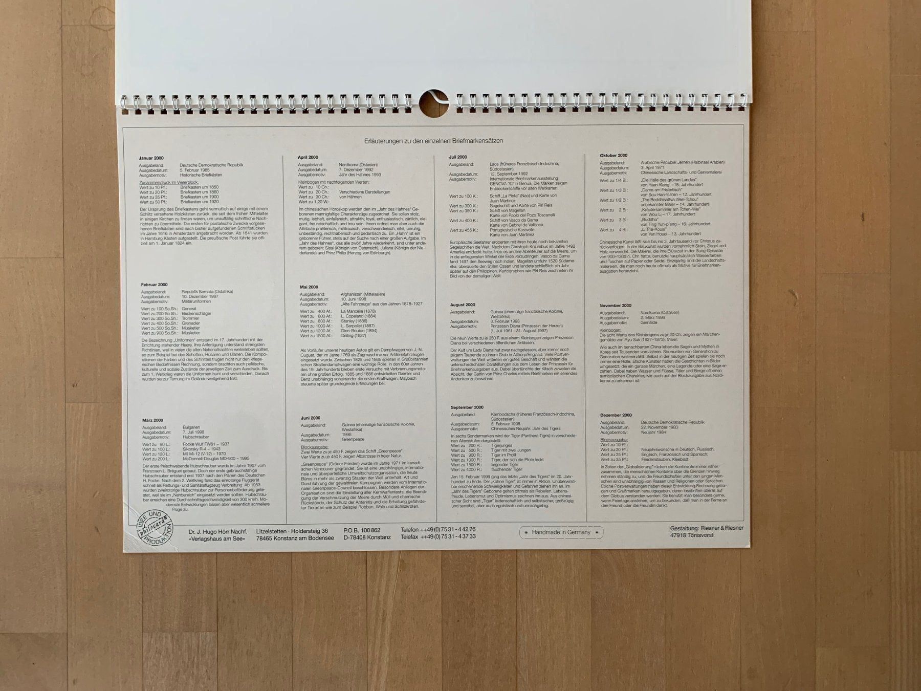 Tutti i francobolli: Briefmarkenkalender 2000 – Usato da Zollikon venduto da Xblanka 1