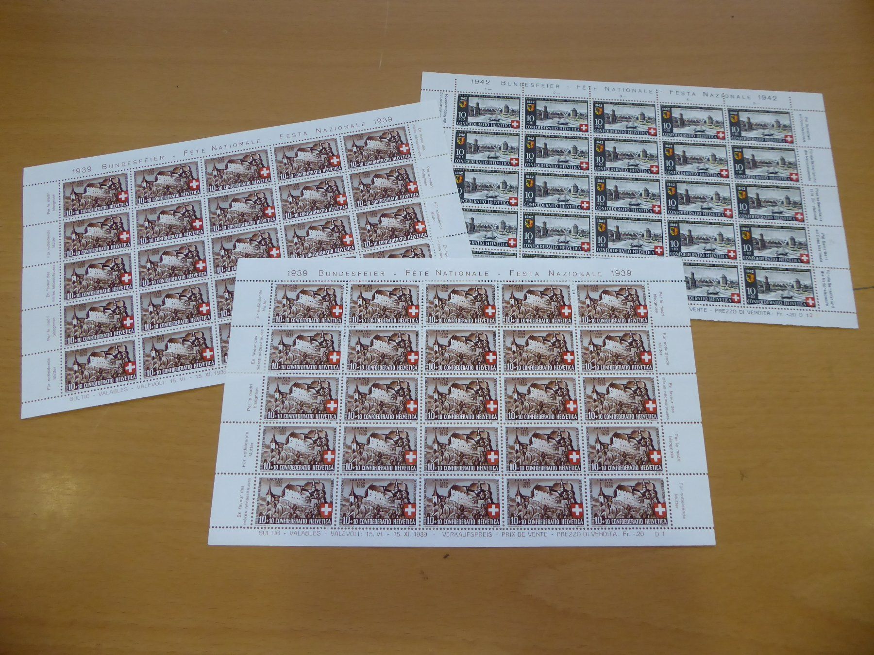 Alle Briefmarken: 3 Bögen Pro Patria – Gebraucht aus Rothrist von swisstools