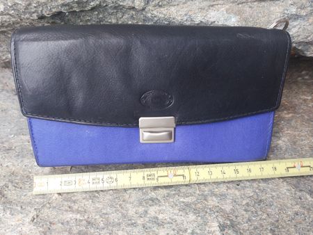  Vintage Börse, Leder Schwarz/Blau, viel Platz, top Zustand