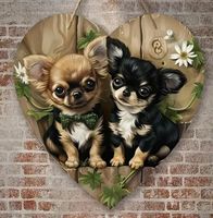 SÜSSE HOLZ DEKO IN HERZFORM *2 CHIHUAHUAS* 20X20CM NEU