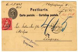 5 Rp. Postkarte mit 10 Rp. Sitzender - Nachnahme von ZURZACH