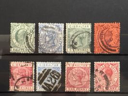 Lot de 8 timbres de Gibraltar oblitérés bon état