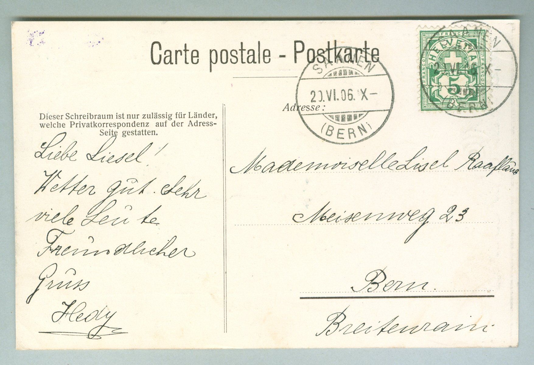Cartoline postali: 1906 Schweiz AK Kt BE – Usato da Zürich venduto da yago-rot 1