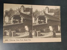 Stereo Postkarte  Fribourg - Vieux Pont Basse Ville ca. 1910