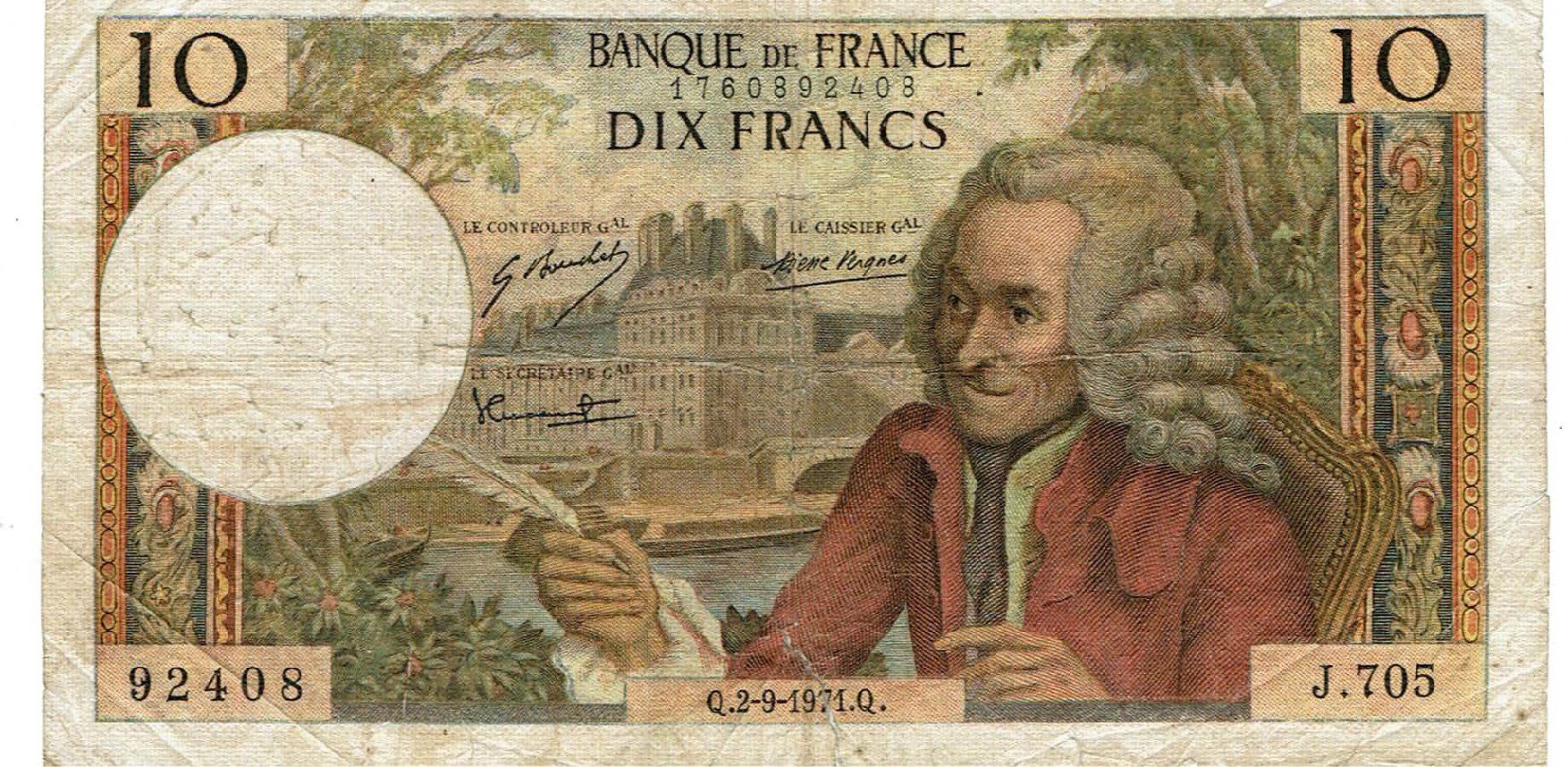 Banknoten: Frankreich 10 Francs Voltaire P-147d SS+ – Gebraucht aus Steffisburg von ber_8htf