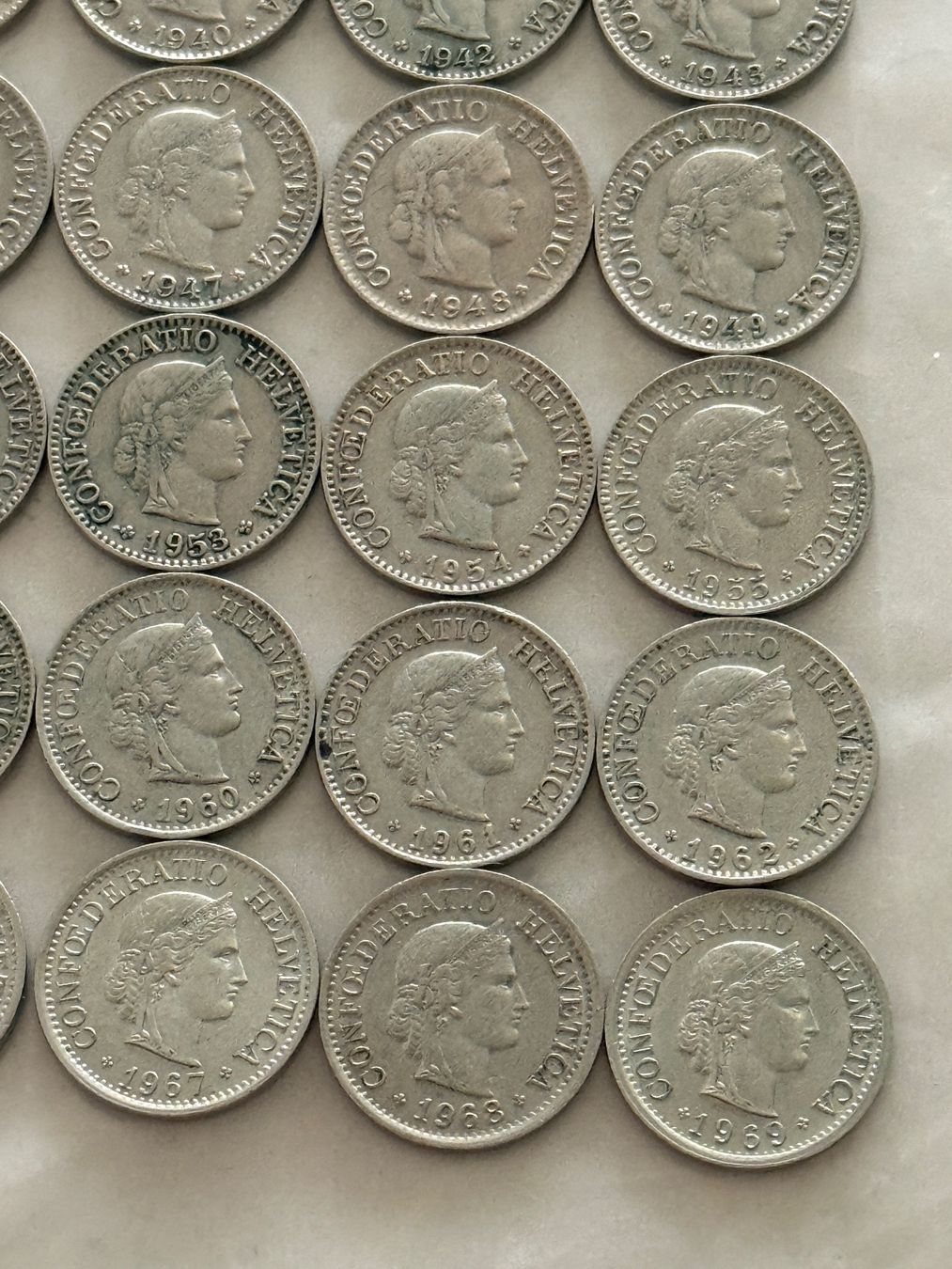 Tutti le monete: 36 x 10 Rappen  1930 - 1969 – Usato da Wallisellen venduto da SWISS_SILVER1 4