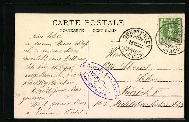 Cartoline postali: Oberterzen, Kurhaus Seeben am Wallensee  – Usato da Berlin venduto da bartko-reher 1