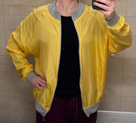 Gelber Seiden Blouson Bomberjacke Bluse Gr L, Unikat