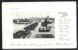 AK Zürich, Utequai mit Kirche, 1916