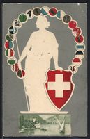 AK Locle, Helvetia mit Schild und Wappen