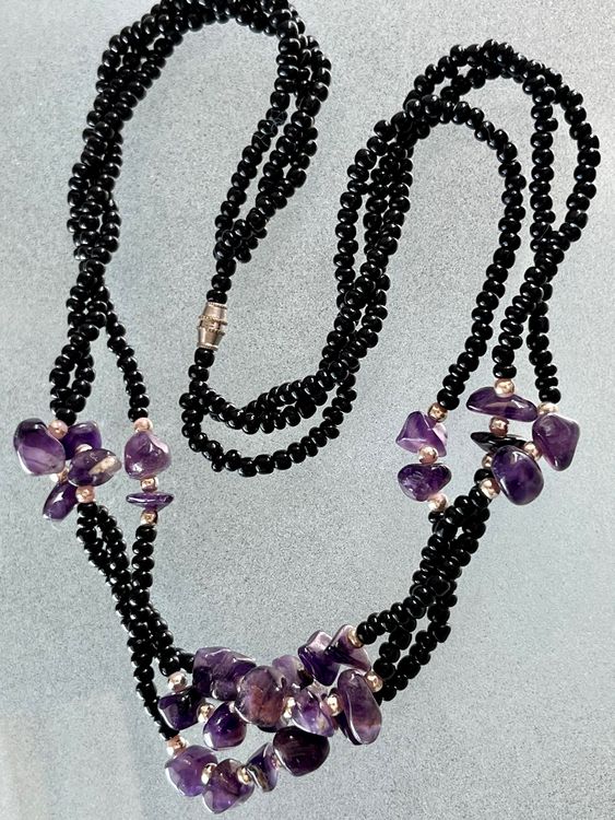 Produktbild von Neu: Amethyst Kette Collier Amethystkette Edelstahl Schmuck (Neu (gemäss Beschreibung)) In