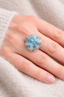 Damen Ring Blau Statement Glasperlen