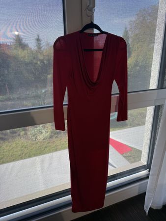 Damen Kleid langarm rot Wasserfall Ausschnitt Grösse S