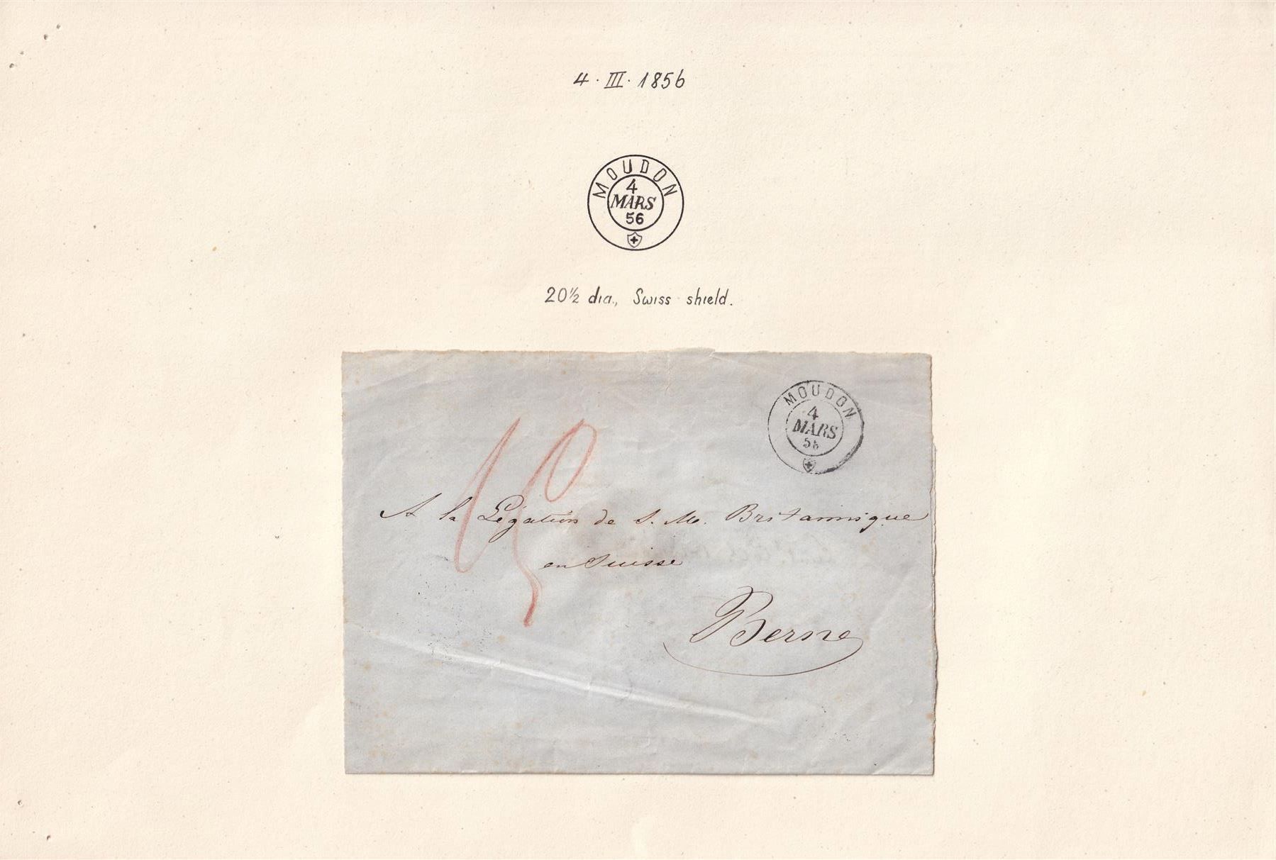 Documenti: 1856 Faltbriefhülle MOUDON - BERN – Usato da Endingen venduto da haifu